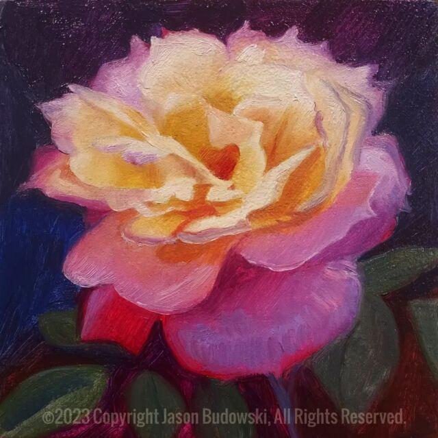 Oil on panel.  6x6 inches.  Private collection. 
.
.
#realism #tinyart #roses #visualartist #flowerart #instaartistic #fineart #art #draw #painting #artist #Budowski #bayareaartschool